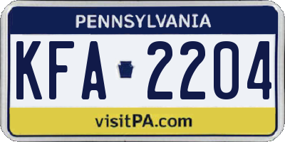 PA license plate KFA2204