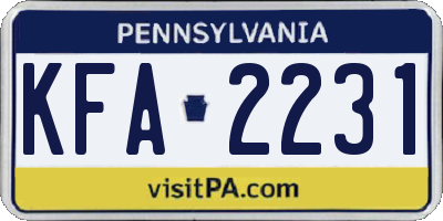 PA license plate KFA2231