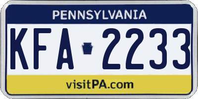 PA license plate KFA2233