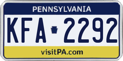 PA license plate KFA2292