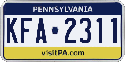PA license plate KFA2311