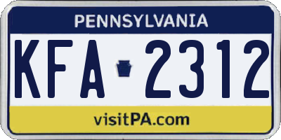 PA license plate KFA2312
