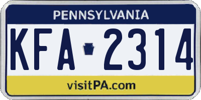 PA license plate KFA2314