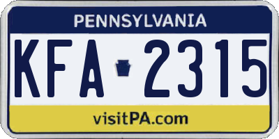 PA license plate KFA2315