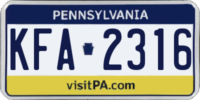 PA license plate KFA2316