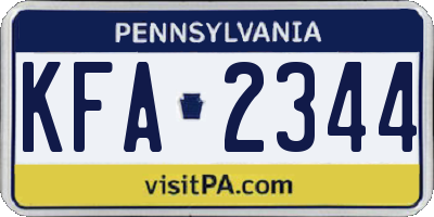 PA license plate KFA2344