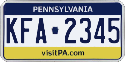 PA license plate KFA2345