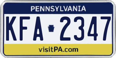 PA license plate KFA2347