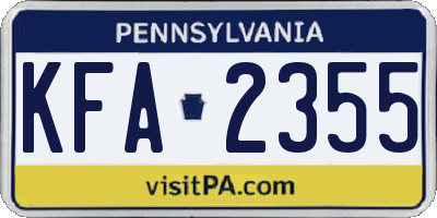 PA license plate KFA2355