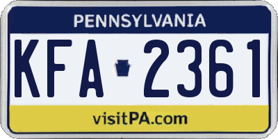 PA license plate KFA2361