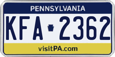 PA license plate KFA2362