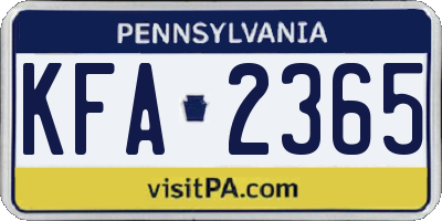 PA license plate KFA2365