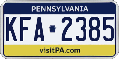 PA license plate KFA2385