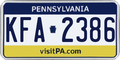 PA license plate KFA2386