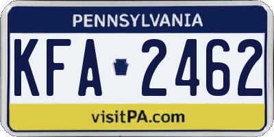 PA license plate KFA2462