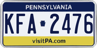 PA license plate KFA2476