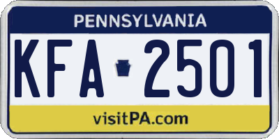 PA license plate KFA2501