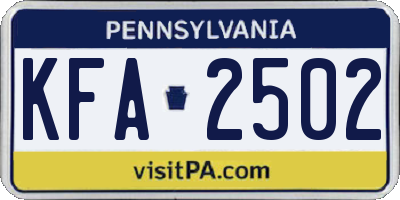 PA license plate KFA2502