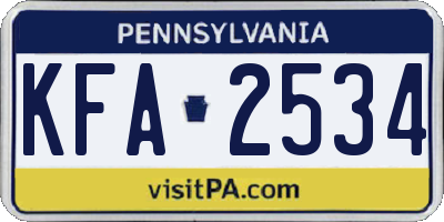PA license plate KFA2534