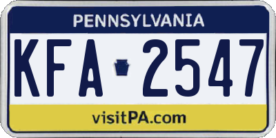 PA license plate KFA2547