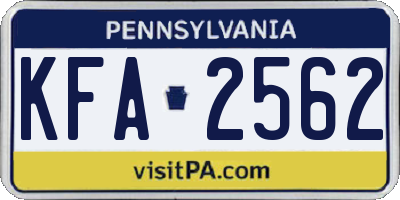 PA license plate KFA2562