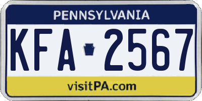 PA license plate KFA2567