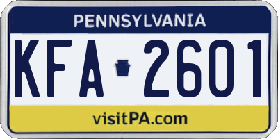 PA license plate KFA2601