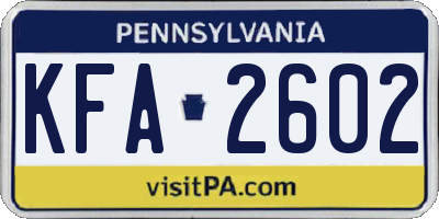 PA license plate KFA2602