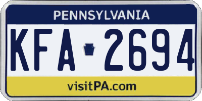 PA license plate KFA2694