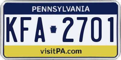 PA license plate KFA2701