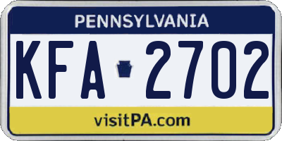 PA license plate KFA2702