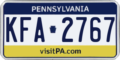 PA license plate KFA2767