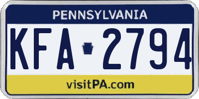 PA license plate KFA2794