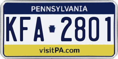 PA license plate KFA2801