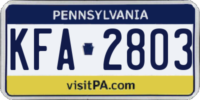 PA license plate KFA2803