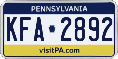 PA license plate KFA2892