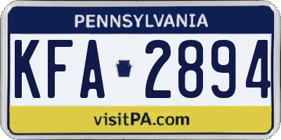 PA license plate KFA2894