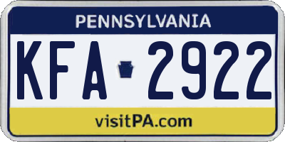 PA license plate KFA2922