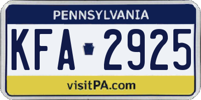 PA license plate KFA2925