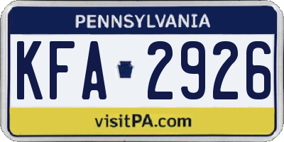 PA license plate KFA2926