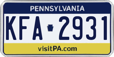 PA license plate KFA2931