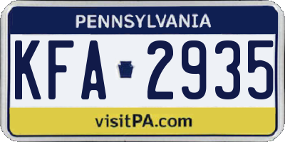 PA license plate KFA2935