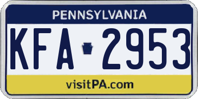 PA license plate KFA2953