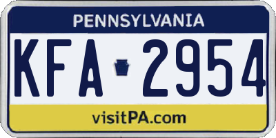PA license plate KFA2954