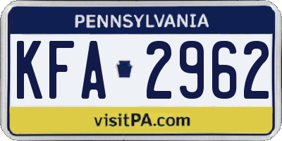 PA license plate KFA2962