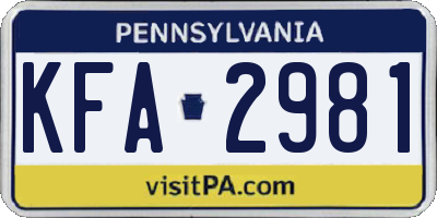 PA license plate KFA2981