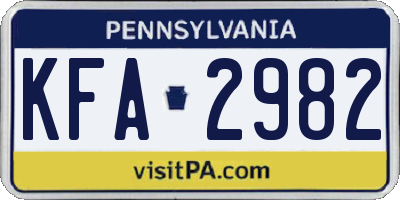 PA license plate KFA2982