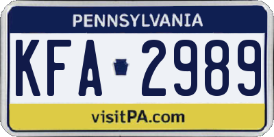 PA license plate KFA2989