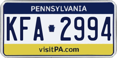 PA license plate KFA2994