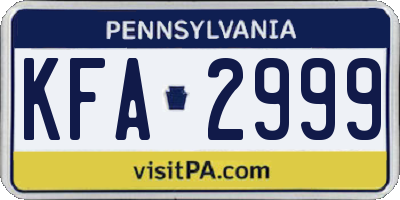 PA license plate KFA2999